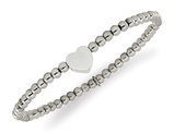 Heart Charm Polished Stainless Steel 4mm Stretch Bracelet